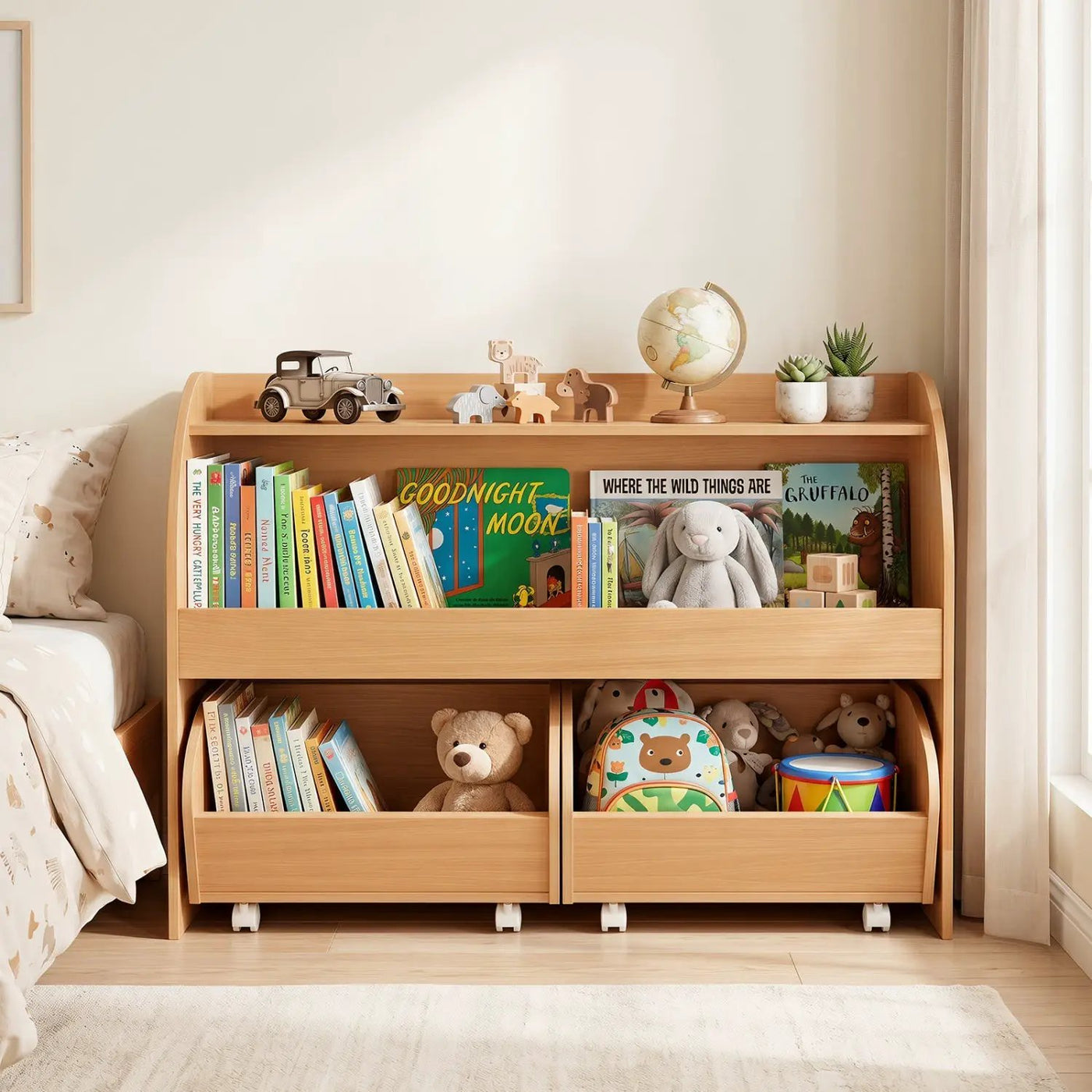 Kids Storage Organizer with Rolling Drawers & Bookshelf by DirectDeals