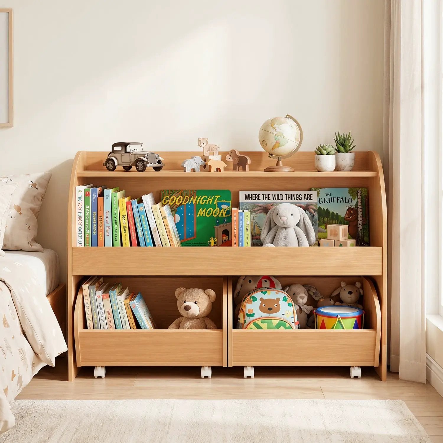 Kids Storage Organizer with Rolling Drawers & Bookshelf by DirectDeals