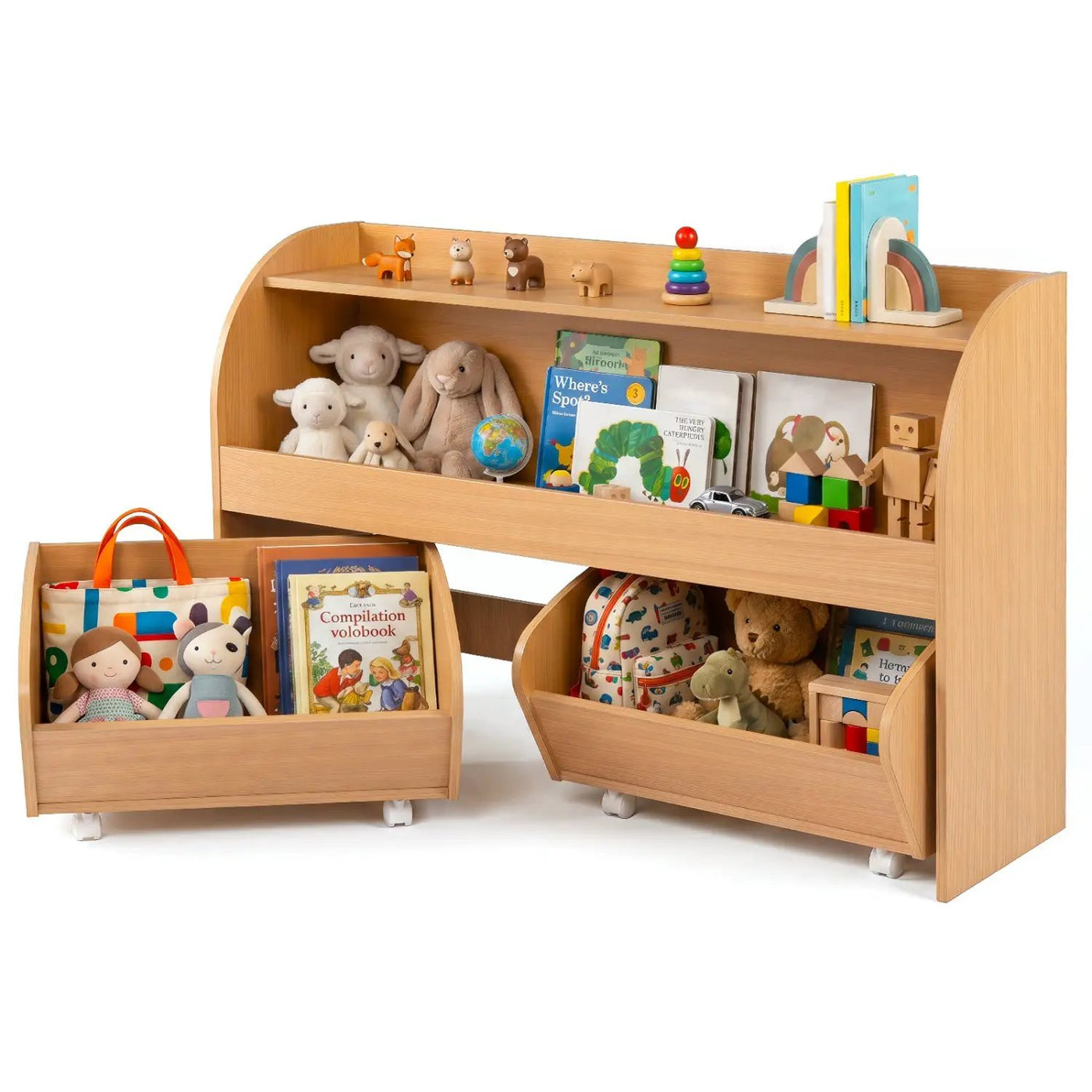 Kids Storage Organizer with Rolling Drawers & Bookshelf by DirectDeals