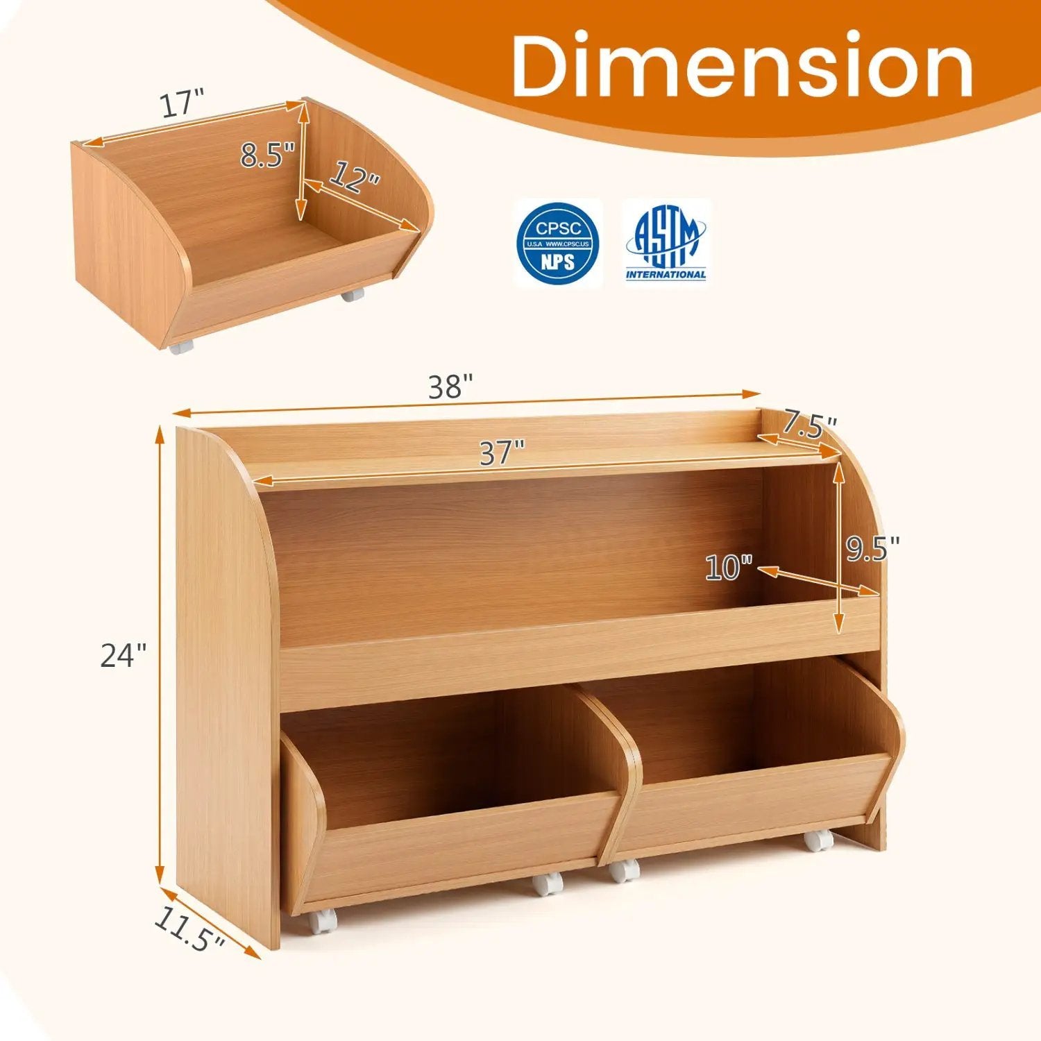 Kids Storage Organizer with Rolling Drawers & Bookshelf by DirectDeals