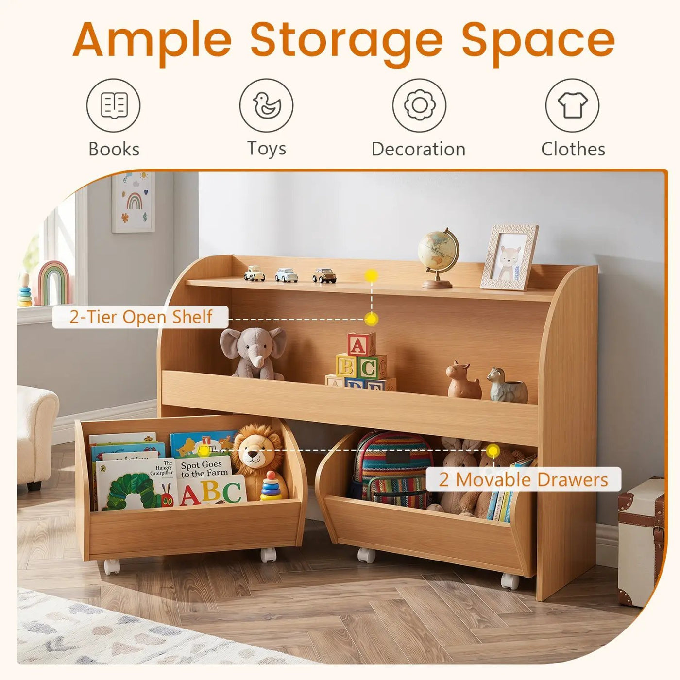 Kids Storage Organizer with Rolling Drawers & Bookshelf by DirectDeals