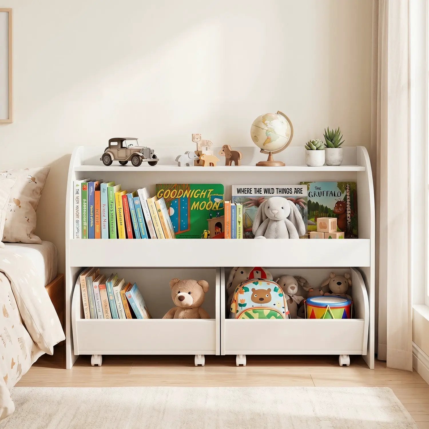 Kids Storage Organizer with Rolling Drawers & Bookshelf by DirectDeals