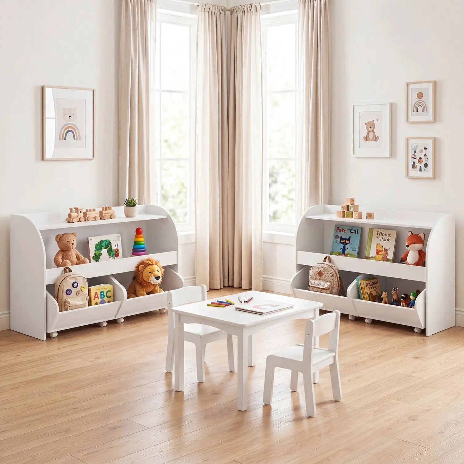 Kids Storage Organizer with Rolling Drawers & Bookshelf by DirectDeals