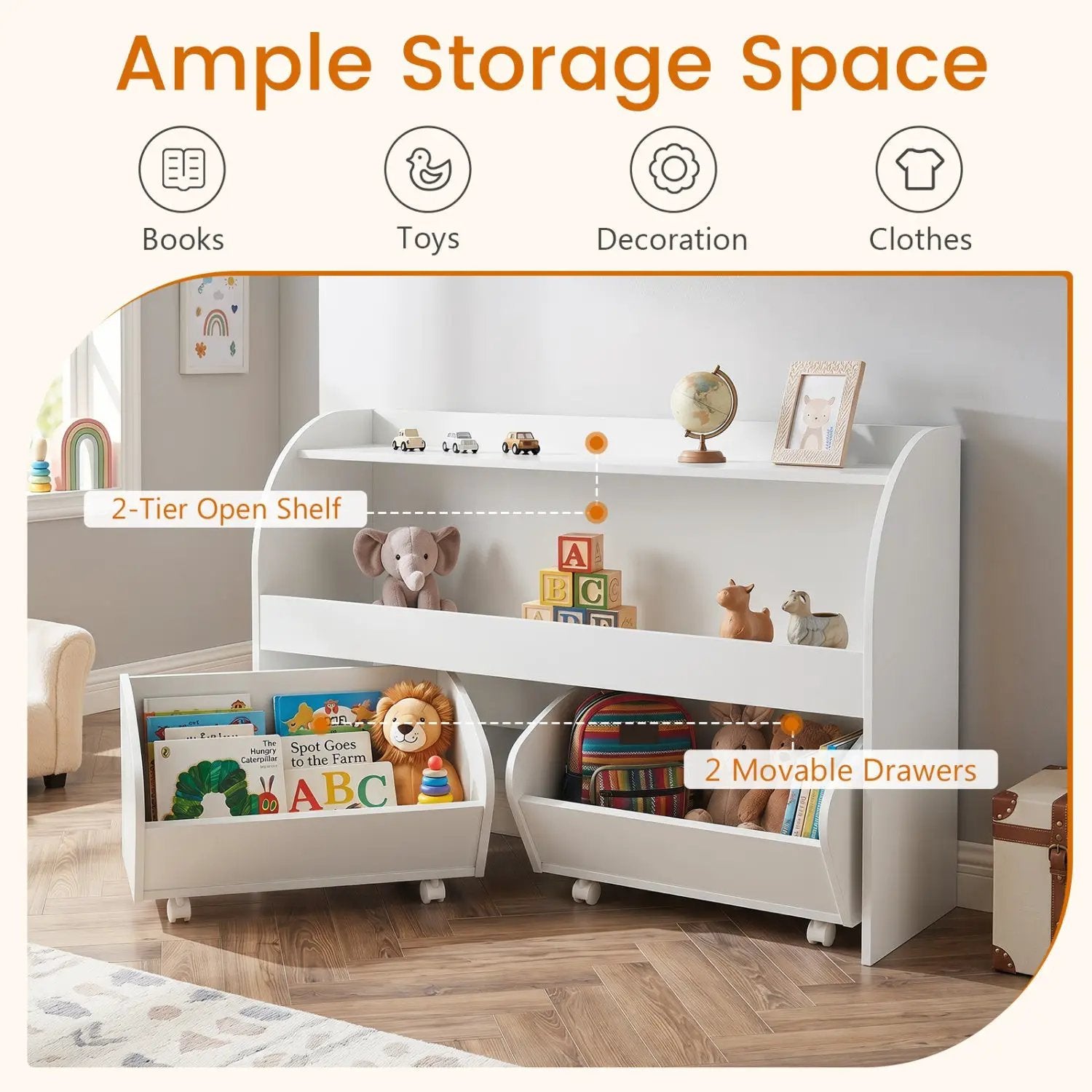 Kids Storage Organizer with Rolling Drawers & Bookshelf by DirectDeals