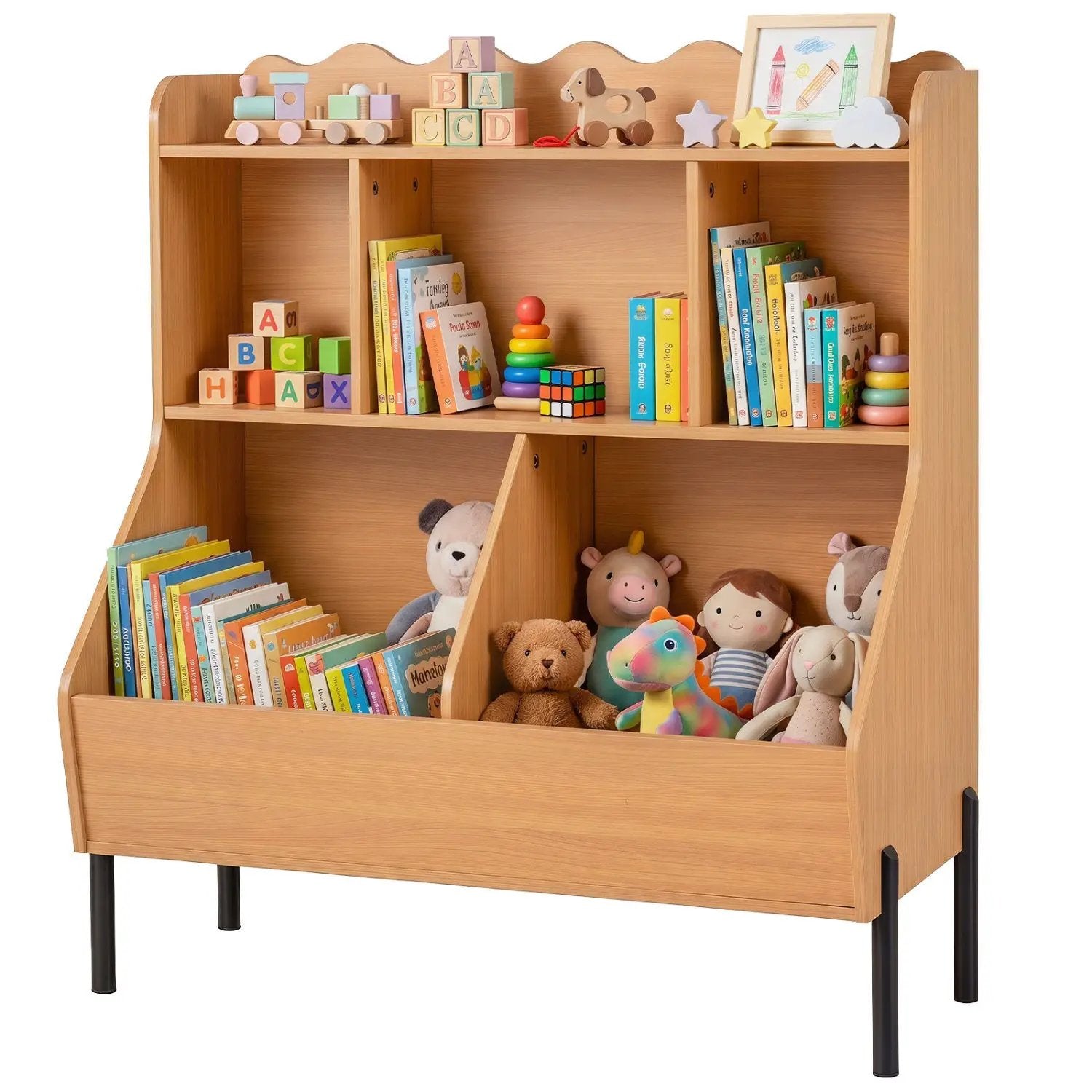 Kids Toy Storage Organizer with 5 Cubes and Bookshelf by DirectDeals