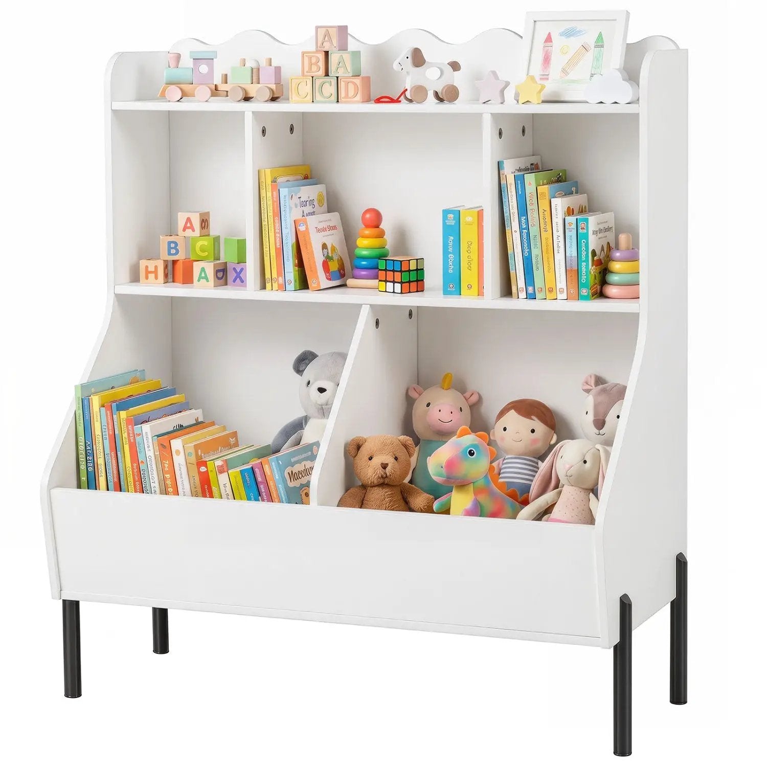 Kids Toy Storage Organizer with 5 Cubes and Bookshelf by DirectDeals