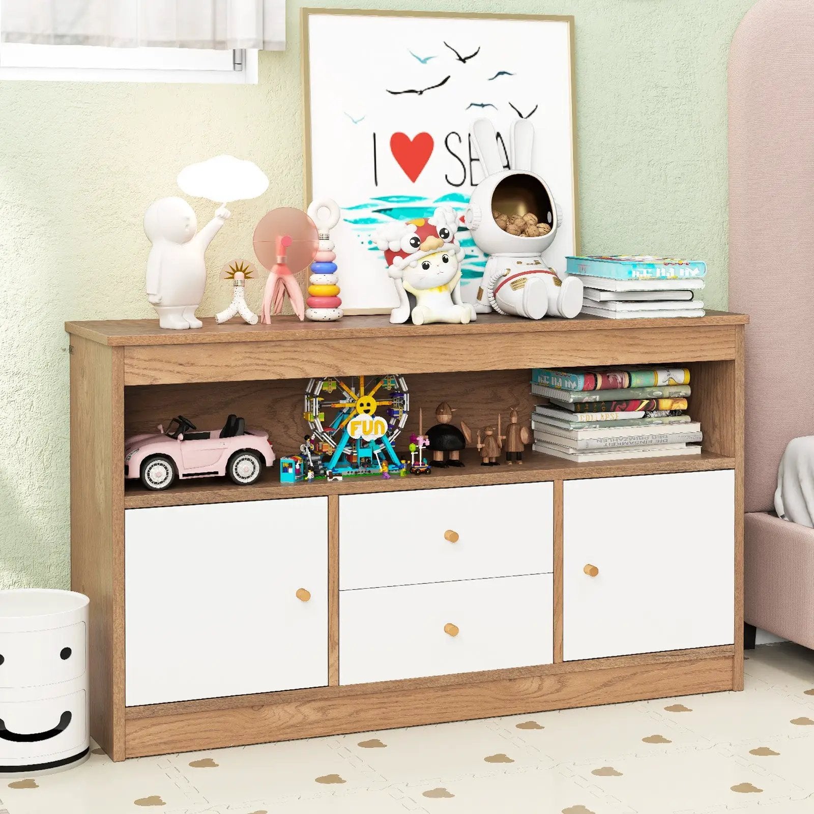 Kids Toy Storage Organizer with Open Shelf and 2 Drawers for Playroom by DirectDeals