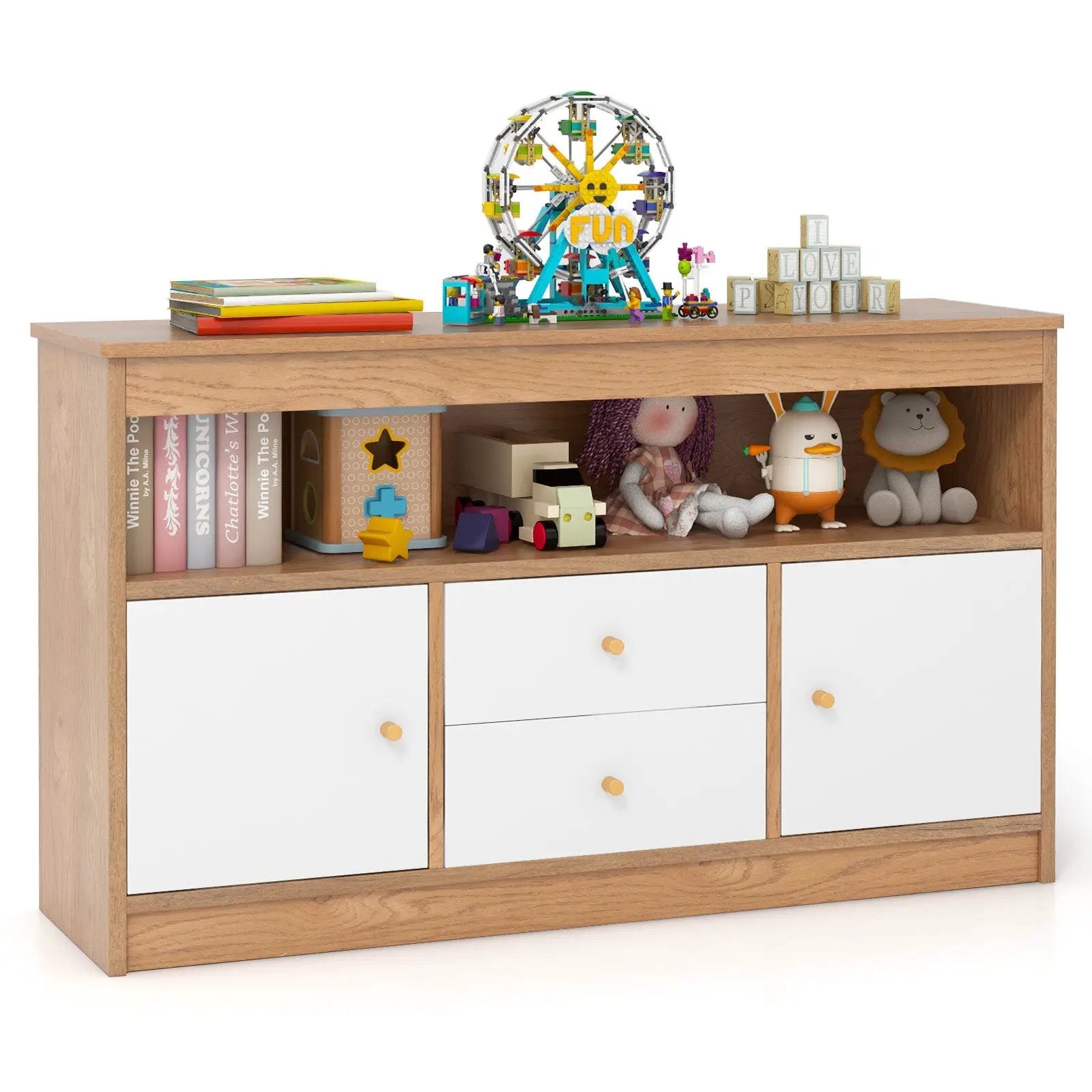Kids Toy Storage Organizer with Open Shelf and 2 Drawers for Playroom by DirectDeals