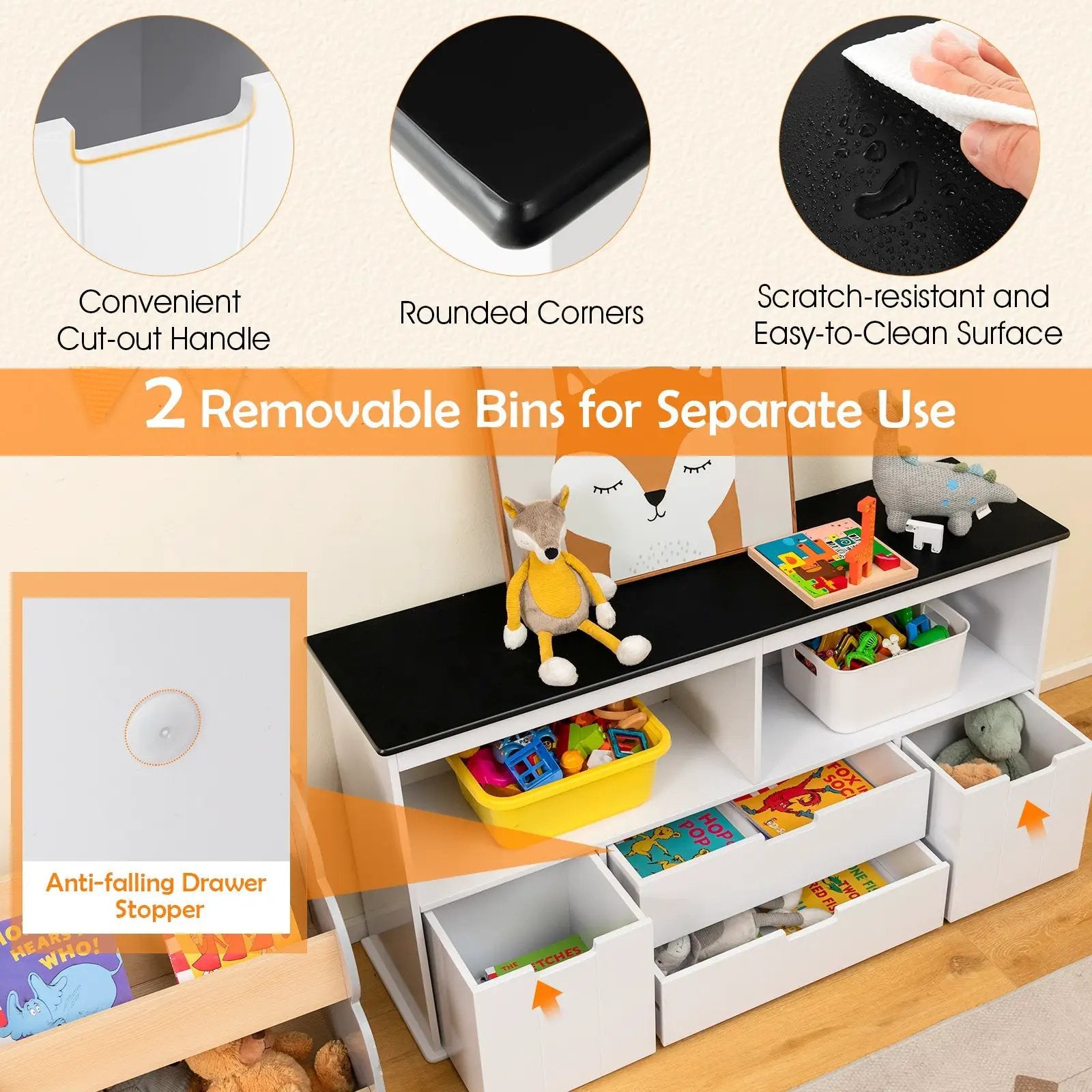 Kids Toy Storage Organizer with Blackboard Top-4-Drawer by DirectDeals