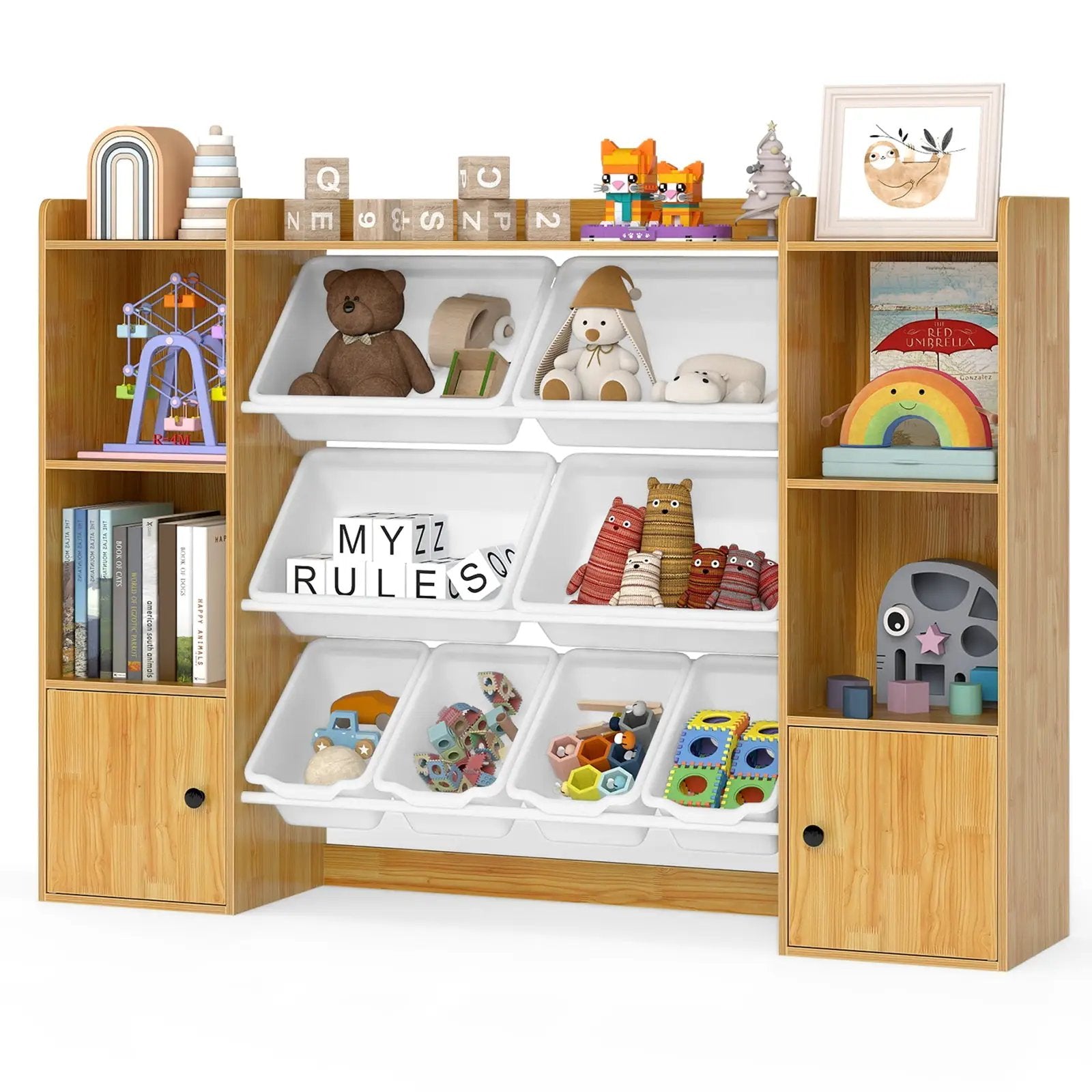 Kids Toy Storage and Bookshelf with Boxes and Open Shelves by DirectDeals