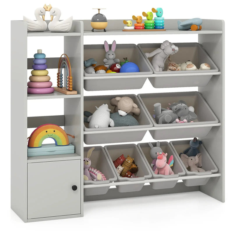 Kids Toy Storage and Bookshelf with Open Shelves and Single-door Cabinet by DirectDeals