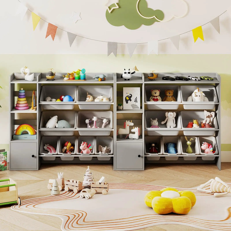 Kids Toy Storage and Bookshelf with Open Shelves and Single-door Cabinet by DirectDeals
