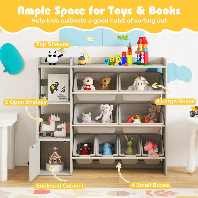 Kids Toy Storage and Bookshelf with Open Shelves and Single-door Cabinet by DirectDeals