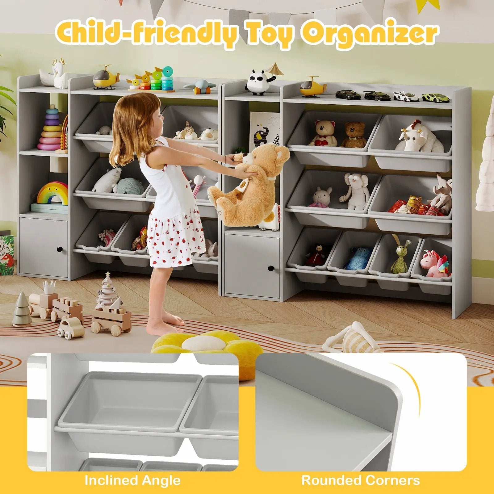 Kids Toy Storage and Bookshelf with Open Shelves and Single-door Cabinet by DirectDeals