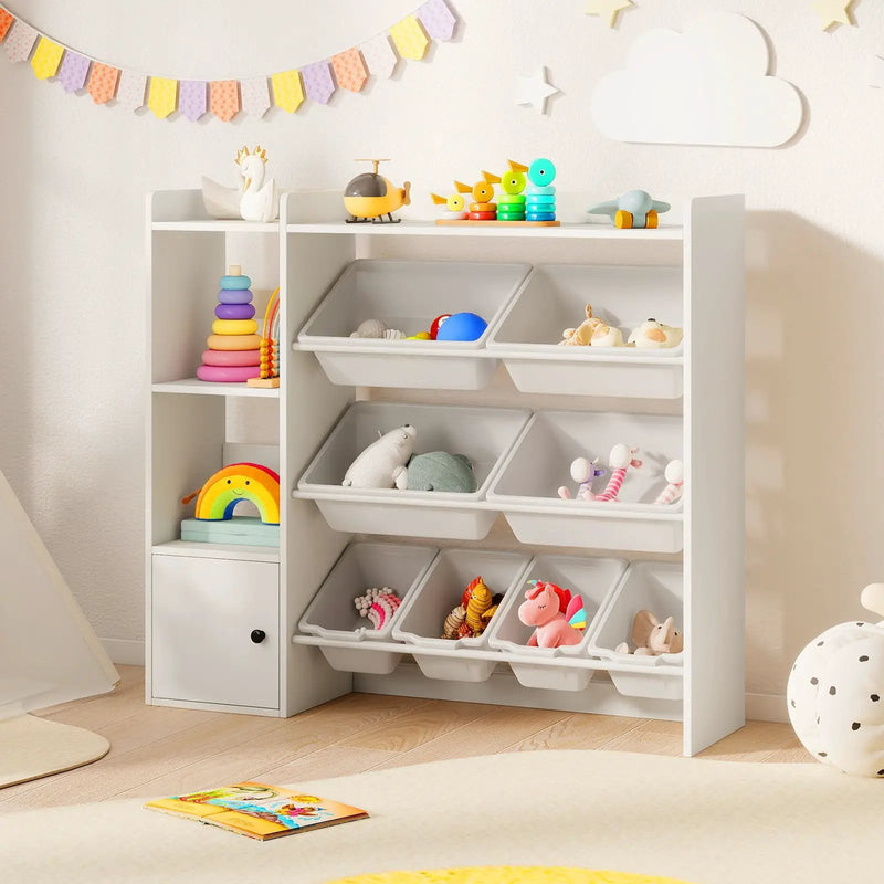 Kids Toy Storage and Bookshelf with Open Shelves and Single-door Cabinet by DirectDeals