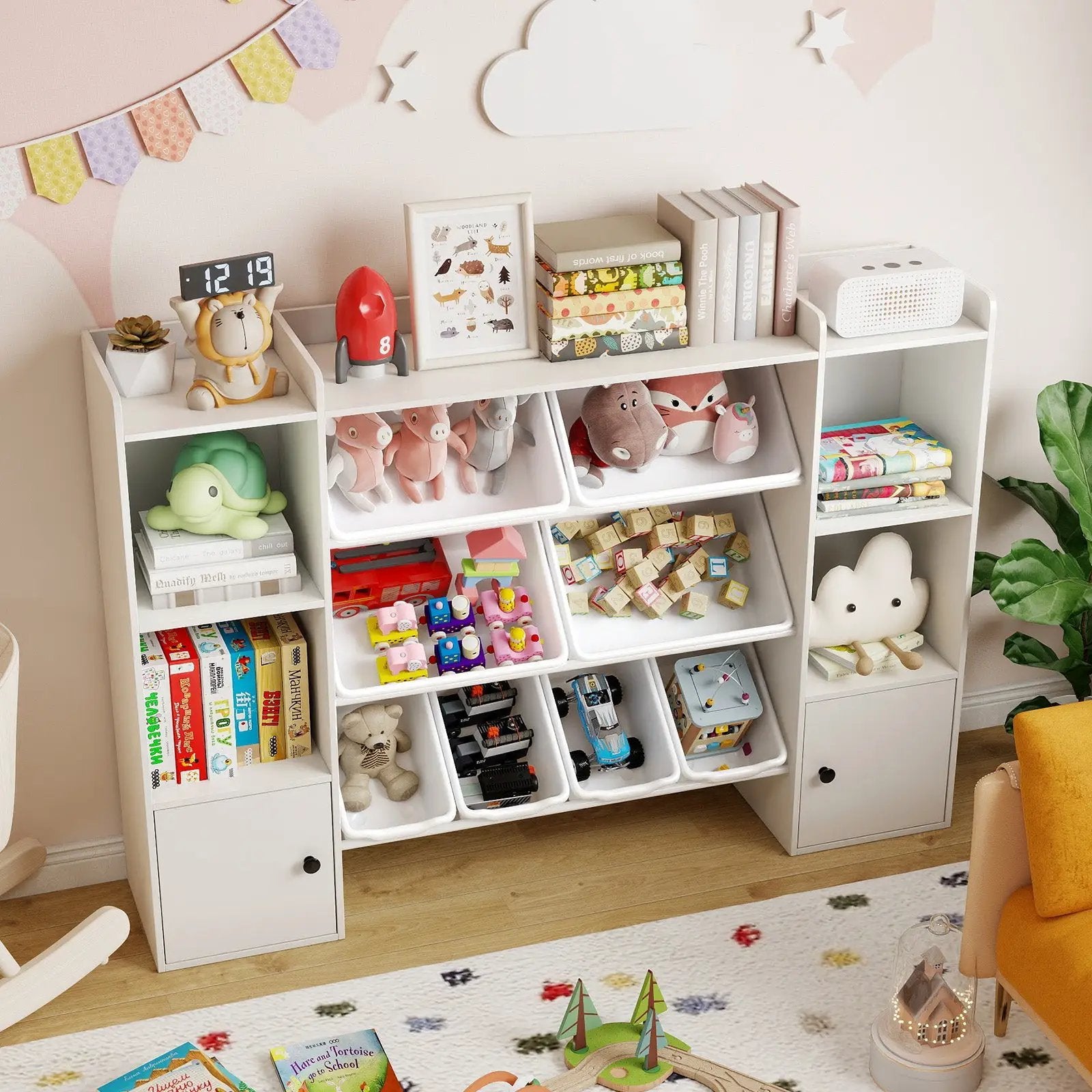 Kids Toy Storage and Bookshelf with Boxes and Open Shelves by DirectDeals