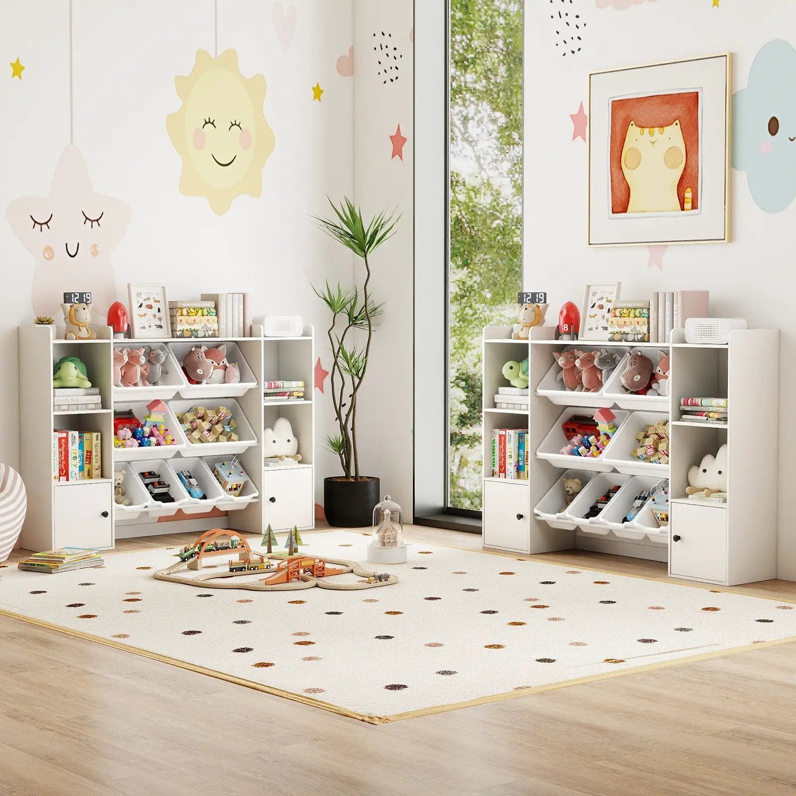 Kids Toy Storage and Bookshelf with Boxes and Open Shelves by DirectDeals