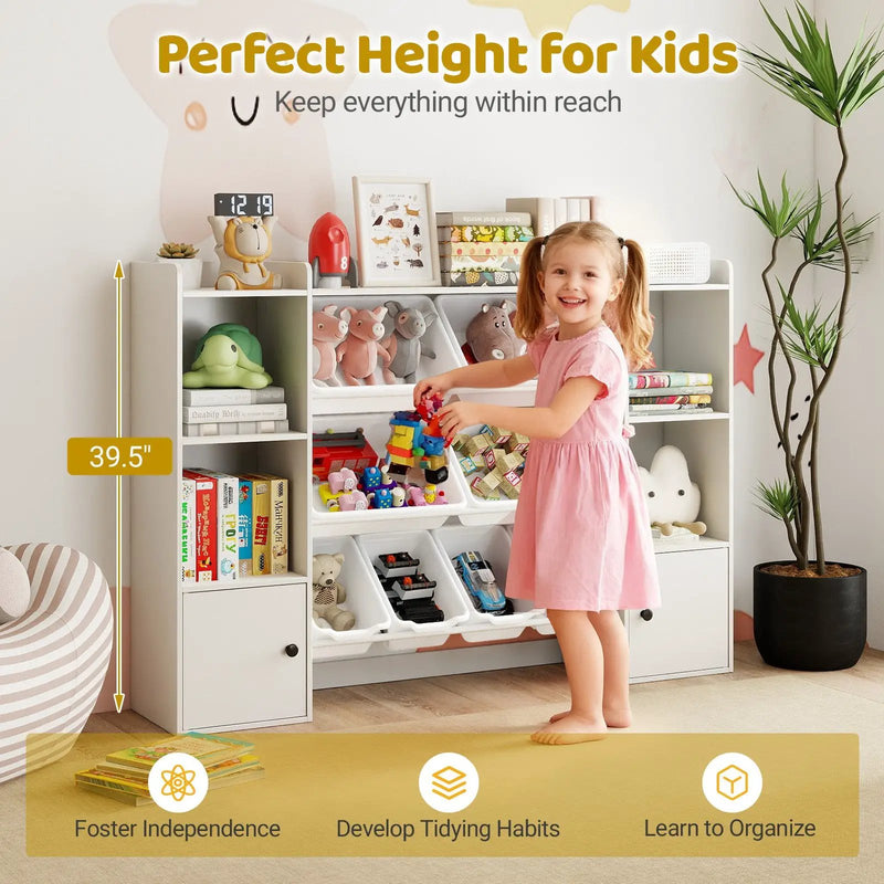 Kids Toy Storage and Bookshelf with Boxes and Open Shelves by DirectDeals
