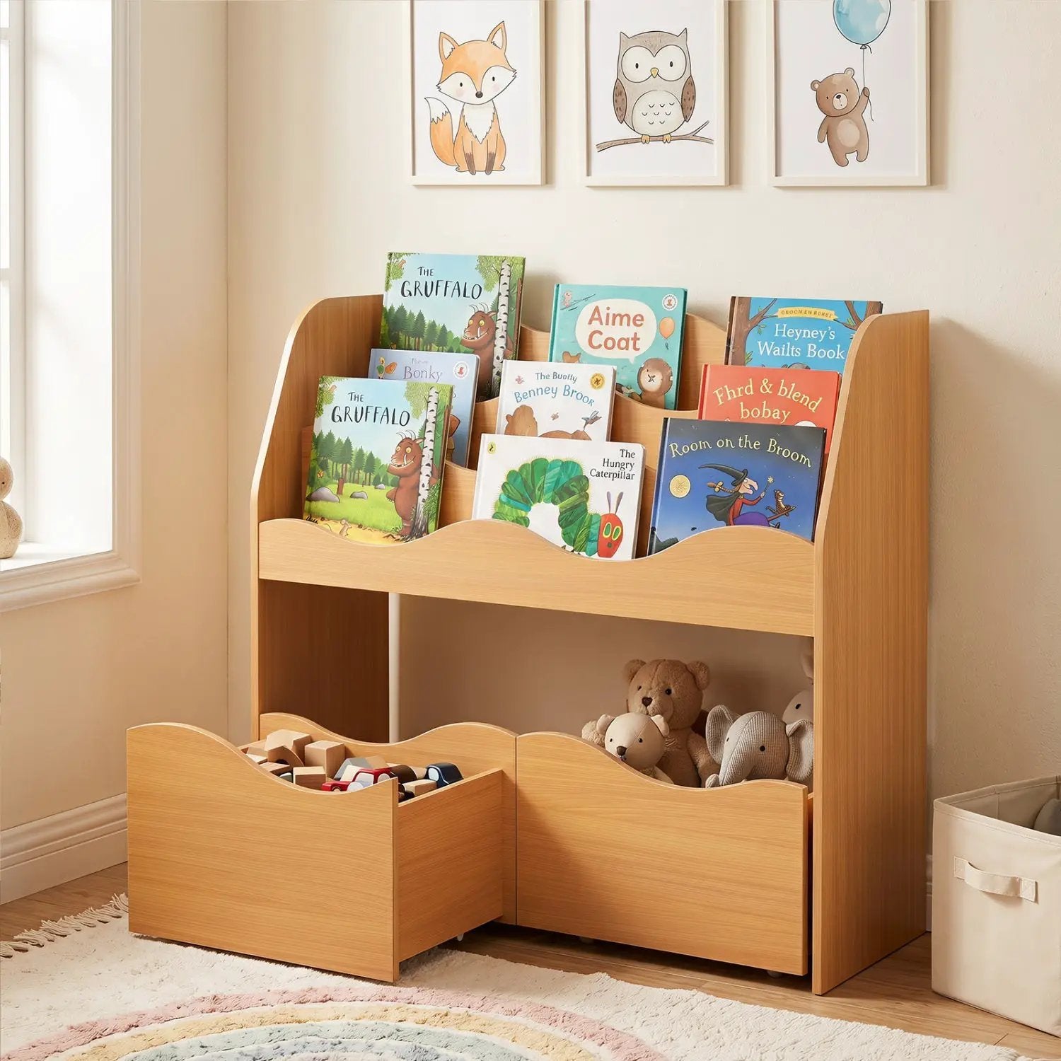 Kids Storage Organizer with Rolling Drawers and Bookshelf by DirectDeals