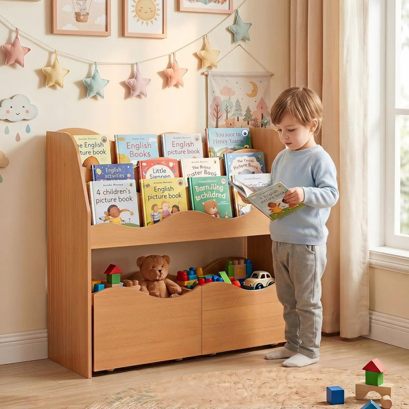 Kids Storage Organizer with Rolling Drawers and Bookshelf by DirectDeals