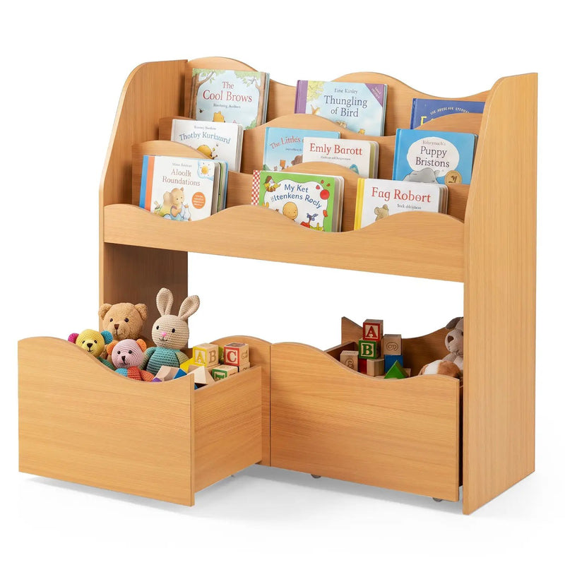 Kids Storage Organizer with Rolling Drawers and Bookshelf by DirectDeals