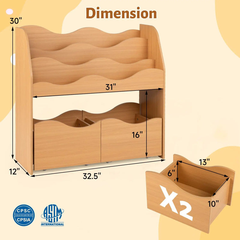 Kids Storage Organizer with Rolling Drawers and Bookshelf by DirectDeals