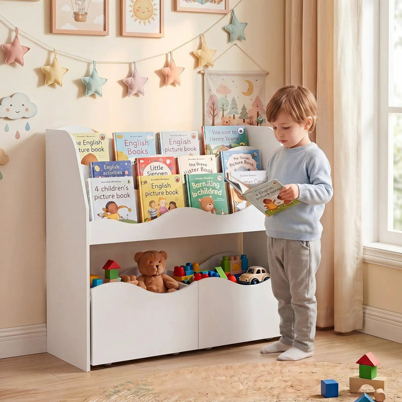 Kids Storage Organizer with Rolling Drawers and Bookshelf by DirectDeals