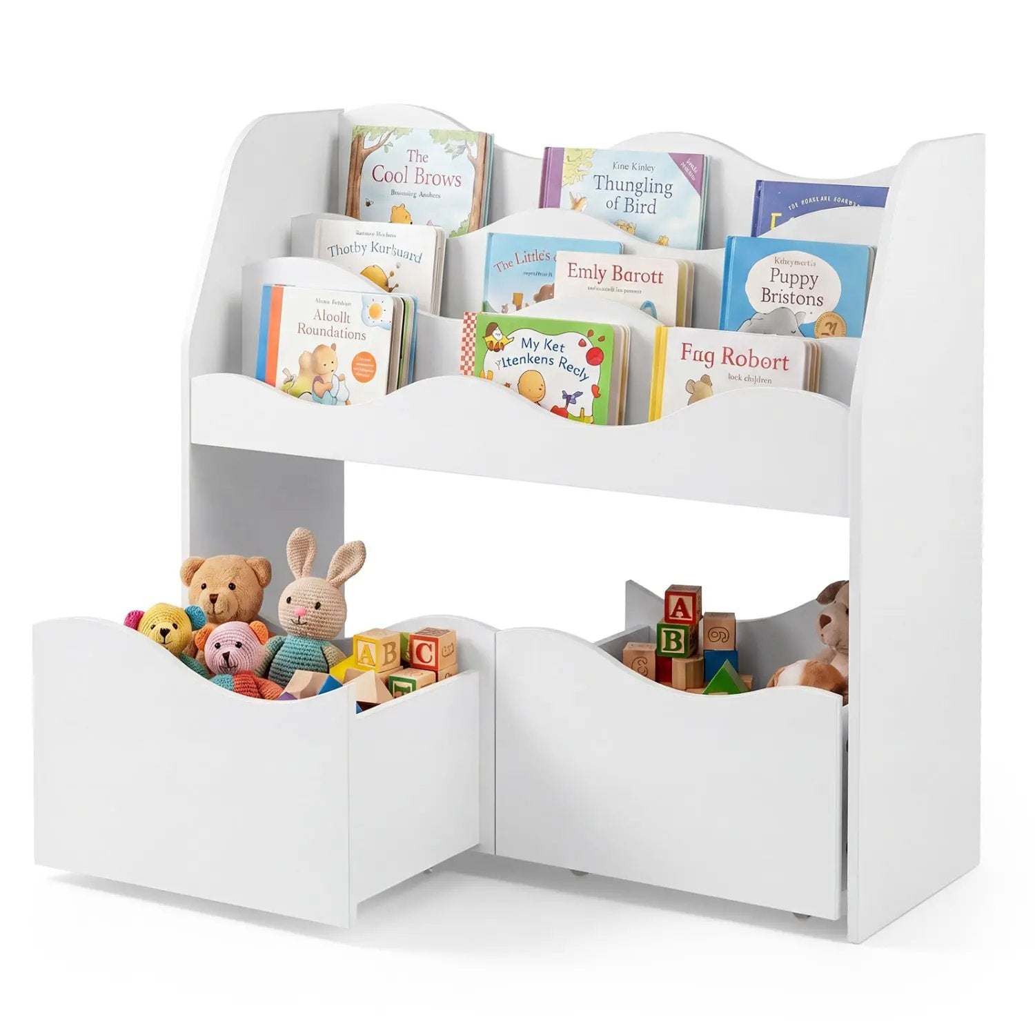Kids Storage Organizer with Rolling Drawers and Bookshelf by DirectDeals