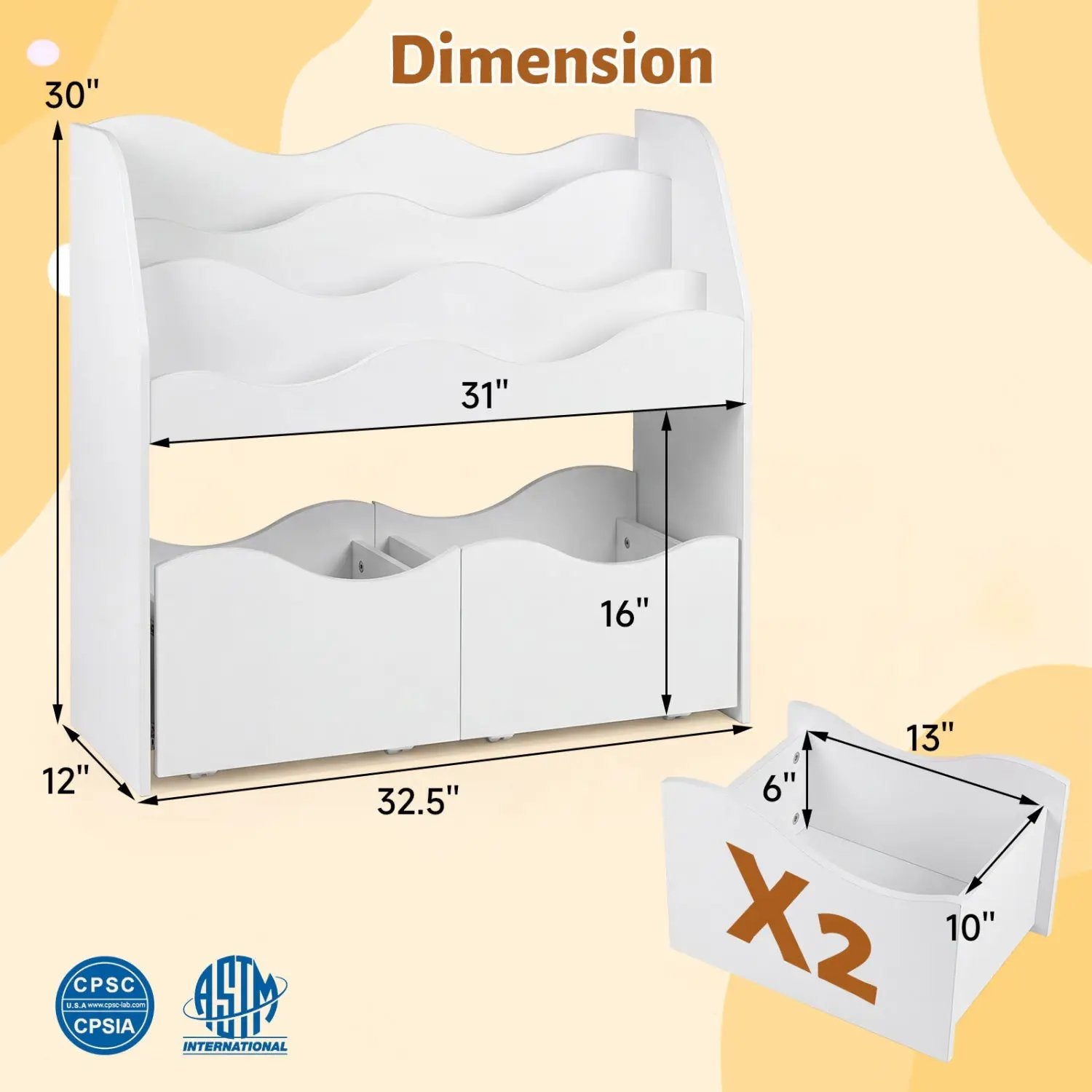 Kids Storage Organizer with Rolling Drawers and Bookshelf by DirectDeals