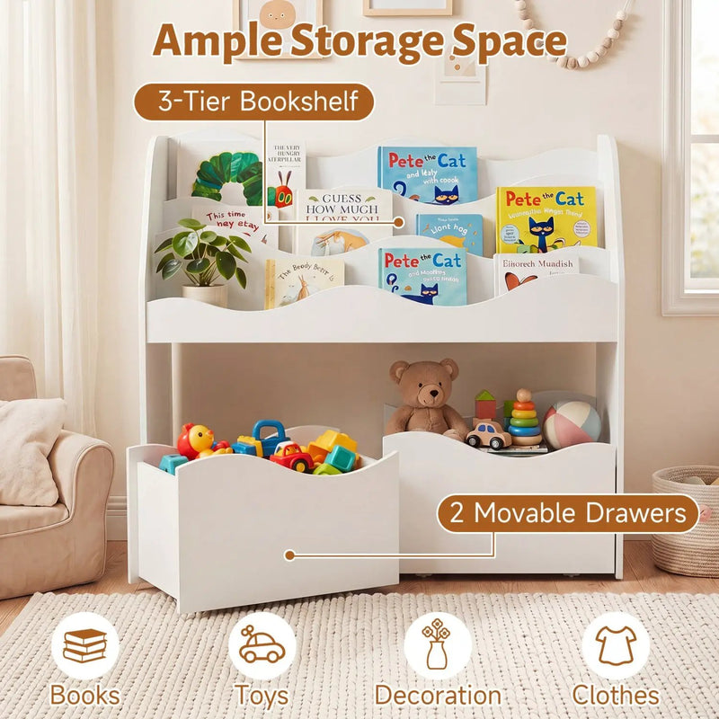 Kids Storage Organizer with Rolling Drawers and Bookshelf by DirectDeals