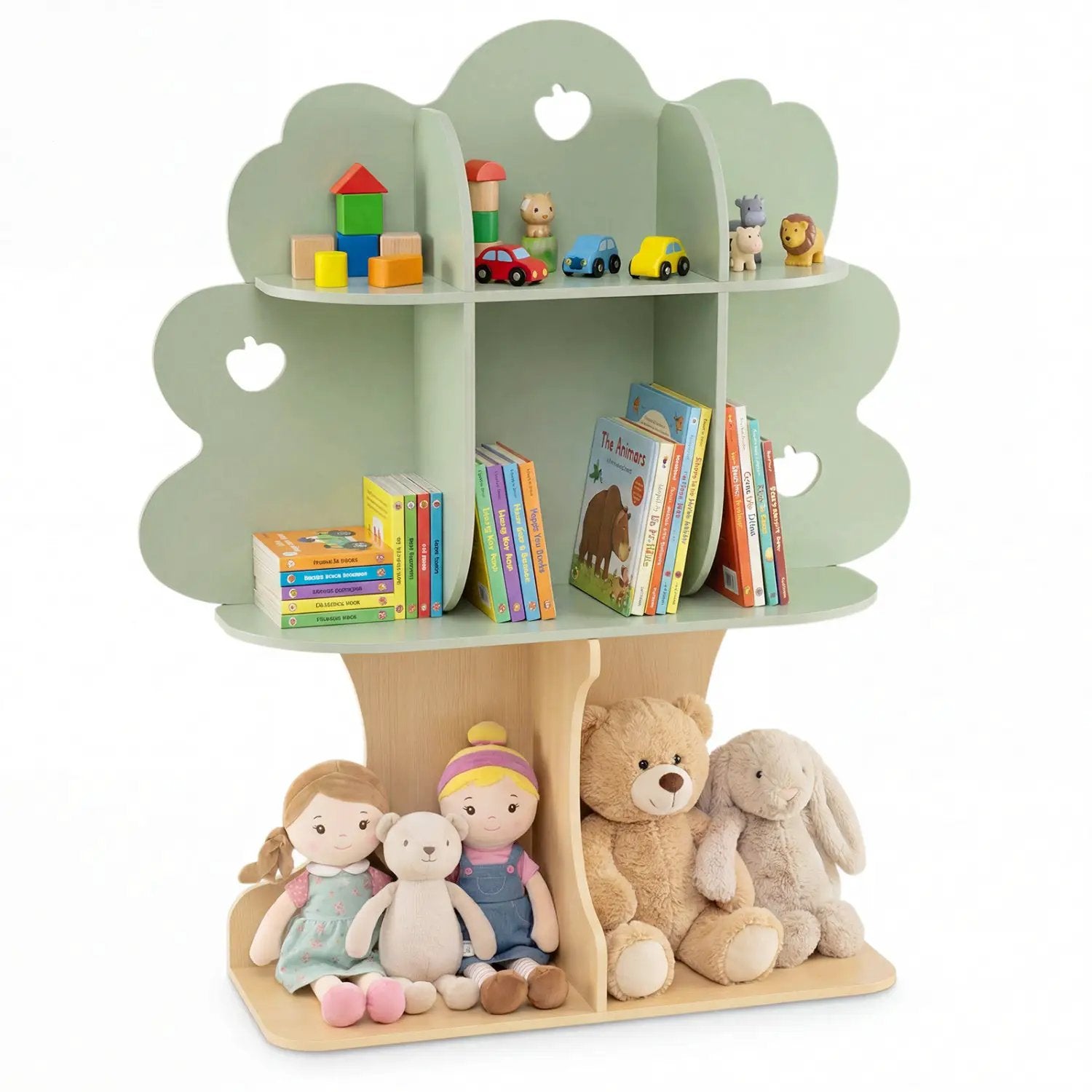 Kids Tree Bookshelf 45" Tall Freestanding Bookcase with Open Shelves-Green by DirectDeals