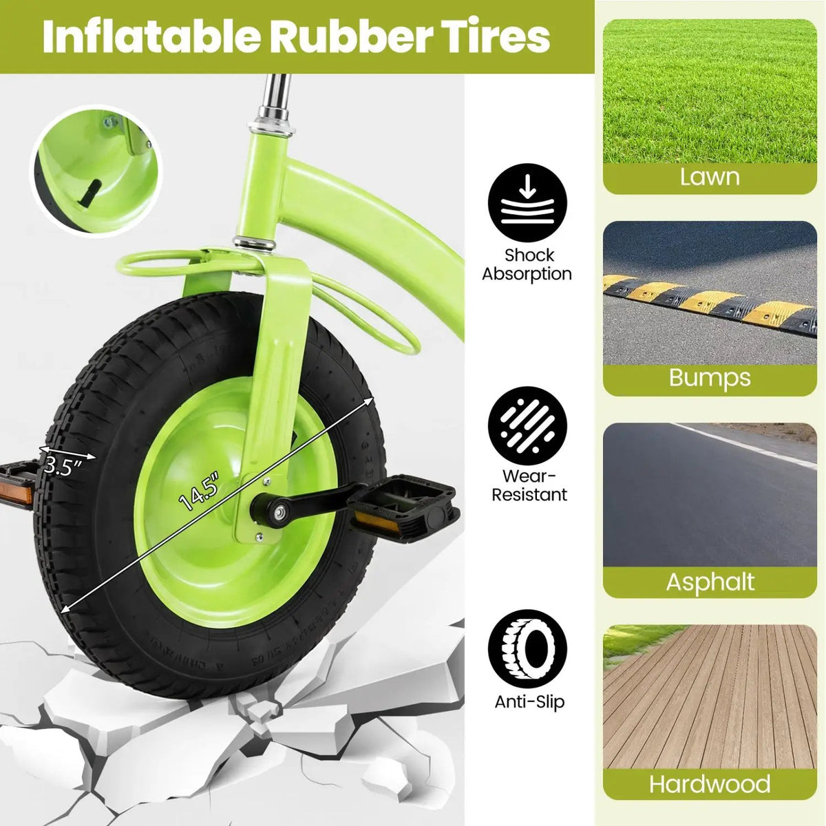 Kids Tricycle with 15-Inch Inflatable Rubber Tires, photo 6 of 24