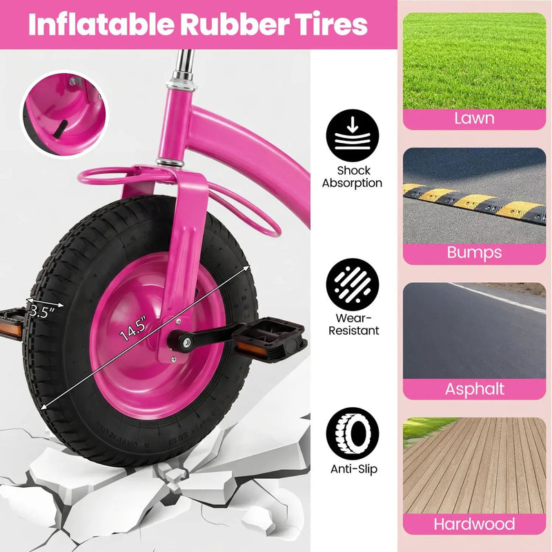 Kids Tricycle with 15-Inch Inflatable Rubber Tires by DirectDeals