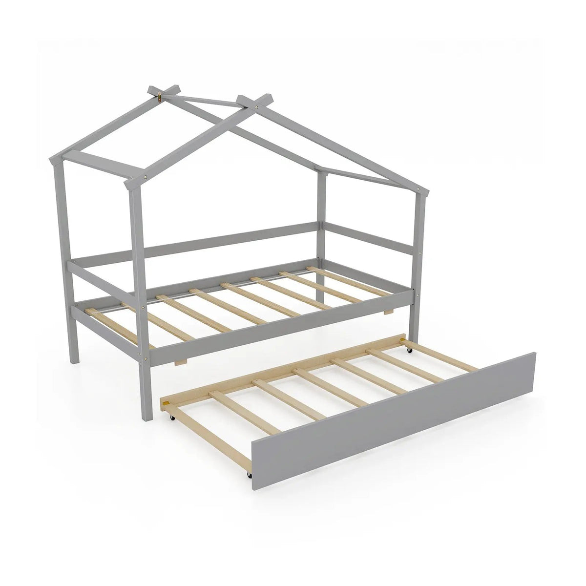 Kids Twin Size House Bed with Trundle and Roof, photo 3 of 9