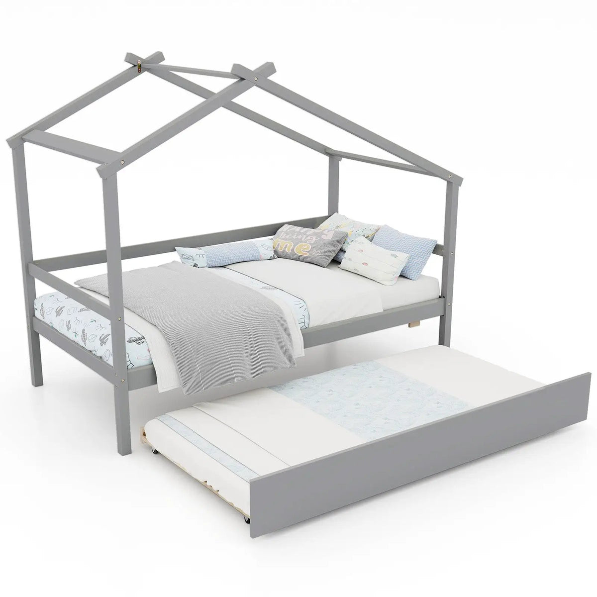 Kids Twin Size House Bed with Trundle and Roof, photo 4 of 9