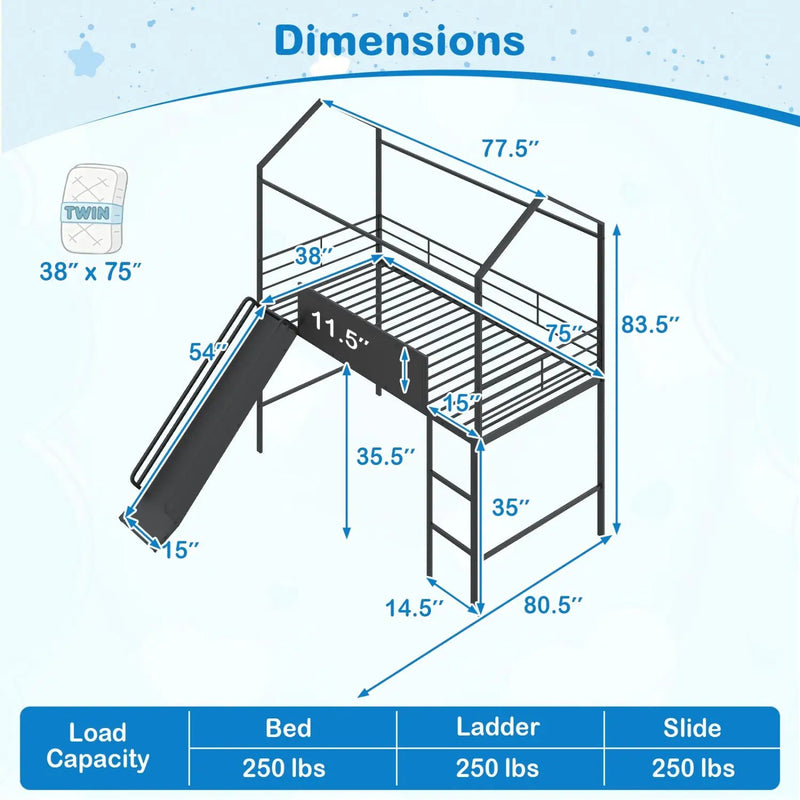 Kids Twin Size Loft Bed with Ladder and Slide for Bedroom by DirectDeals