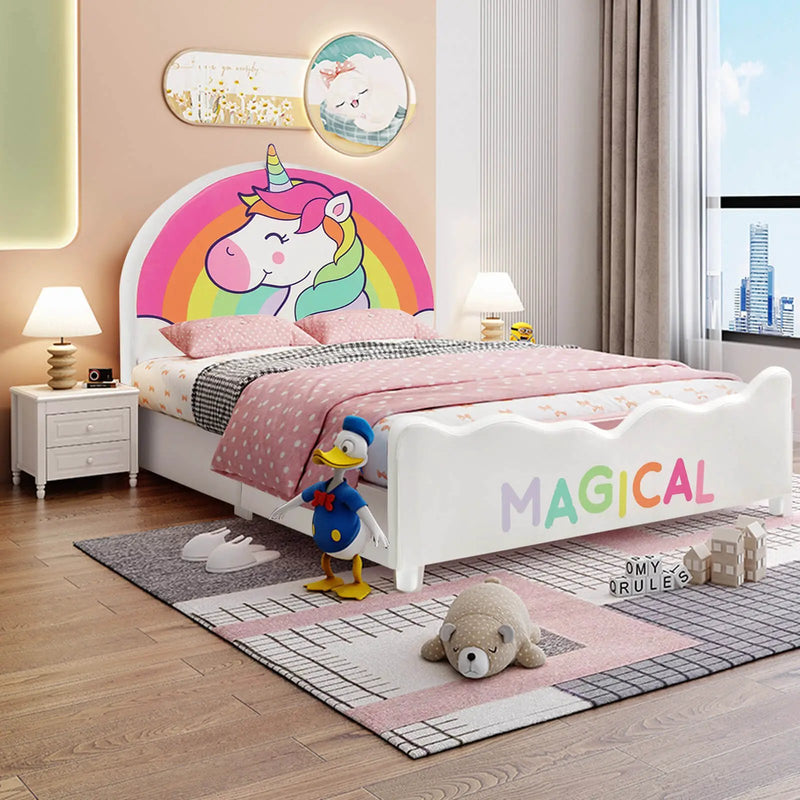 Children Twin Size Upholstered Platform Single Bed by DirectDeals