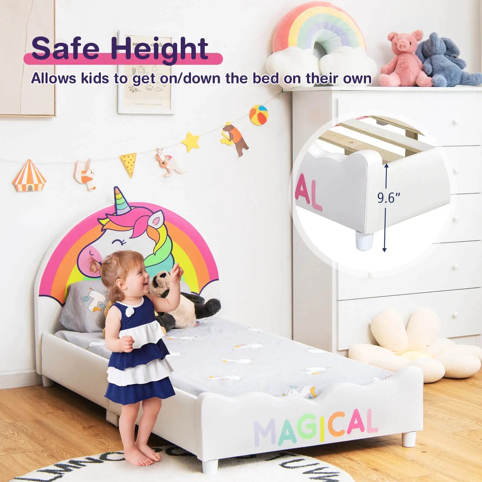 Children Twin Size Upholstered Platform Single Bed by DirectDeals