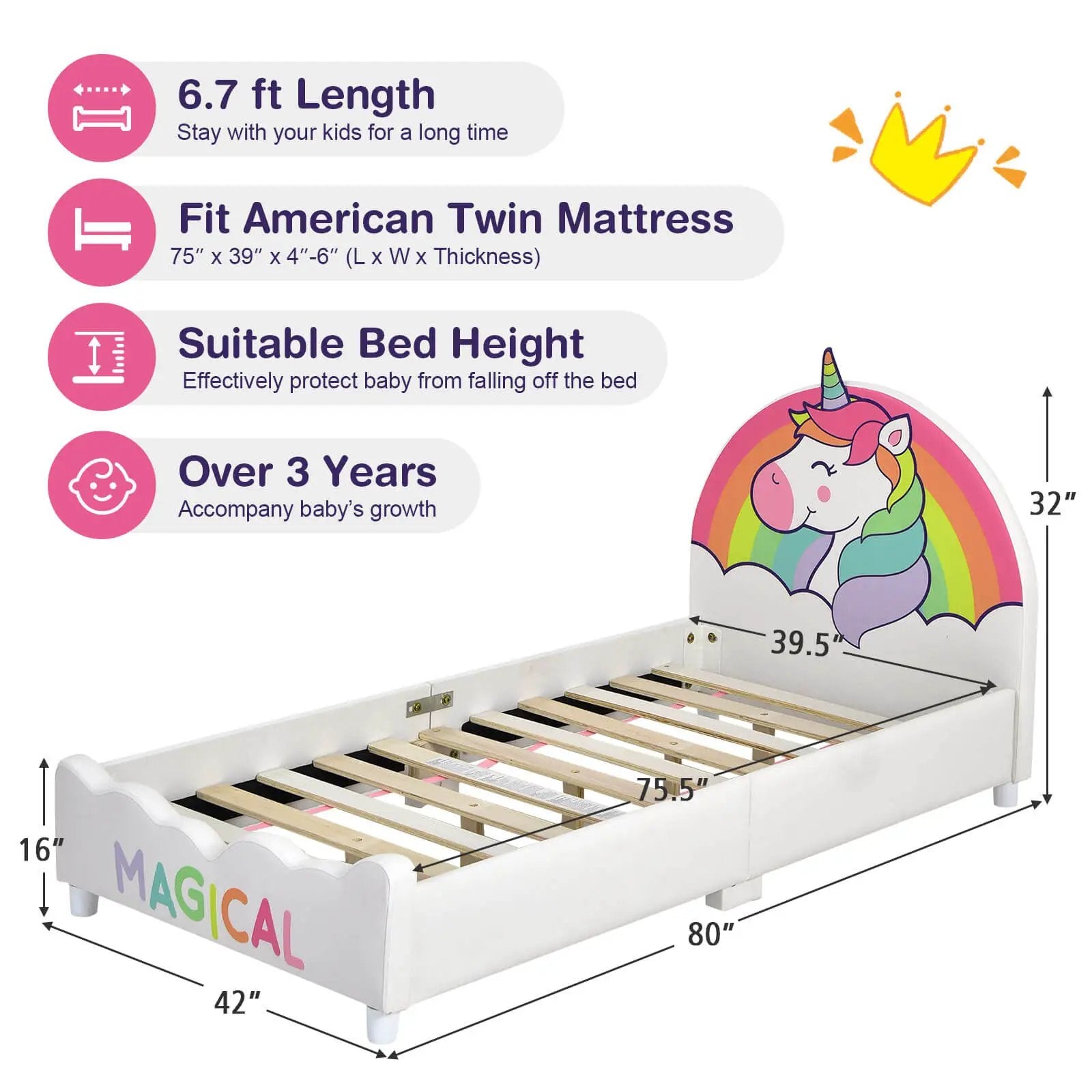 Children Twin Size Upholstered Platform Single Bed by DirectDeals