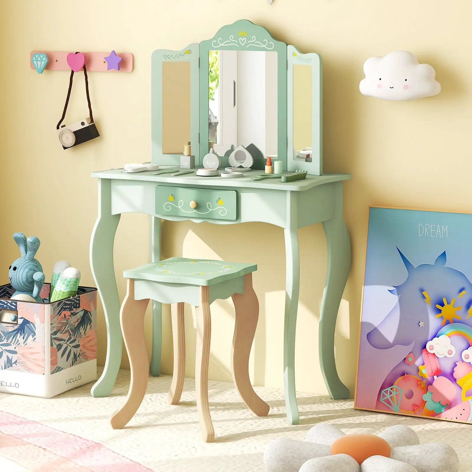 Kids Vanity Set with Tri-folding Mirror by DirectDeals