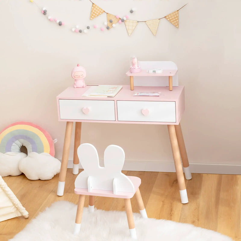 2 in 1 Wooden Princess Kids Vanity Set with Mirror-White by DirectDeals