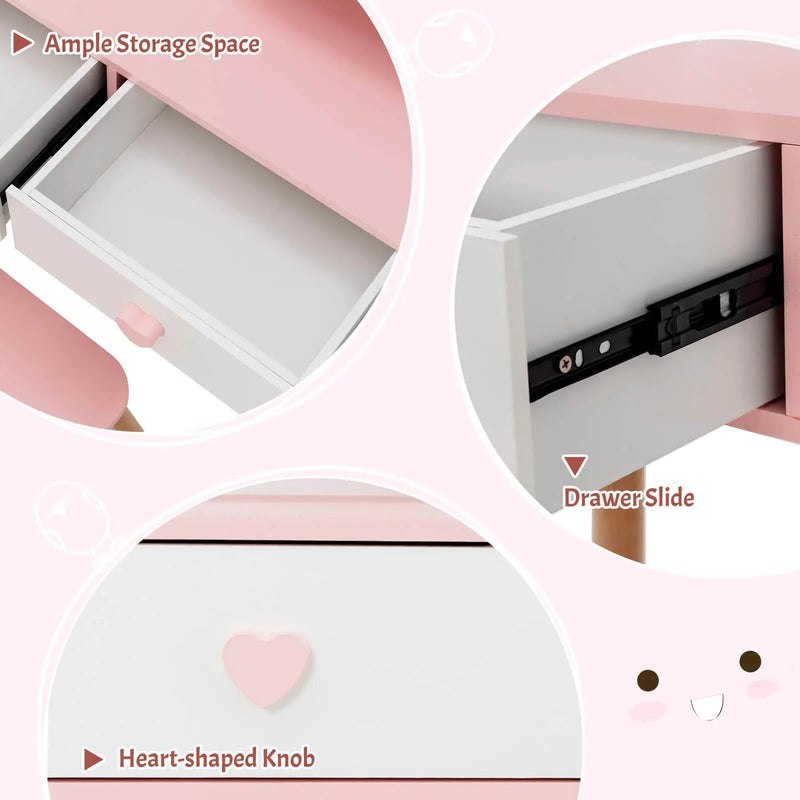 2 in 1 Wooden Princess Kids Vanity Set with Mirror-White by DirectDeals