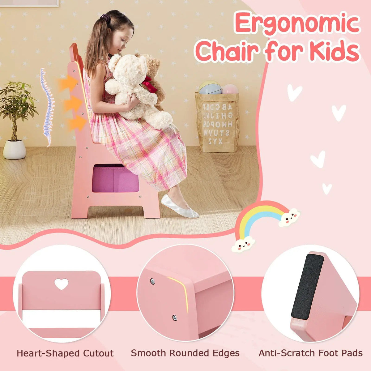 Kids Vanity Set with Colorful LED Lights Princess Makeup Dressing Table with Chair, photo 15 of 16