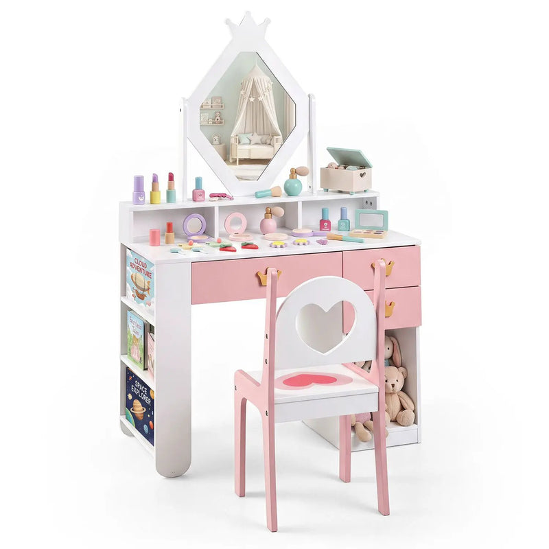 Kids Vanity Set with Crown Mirror and Chair by DirectDeals