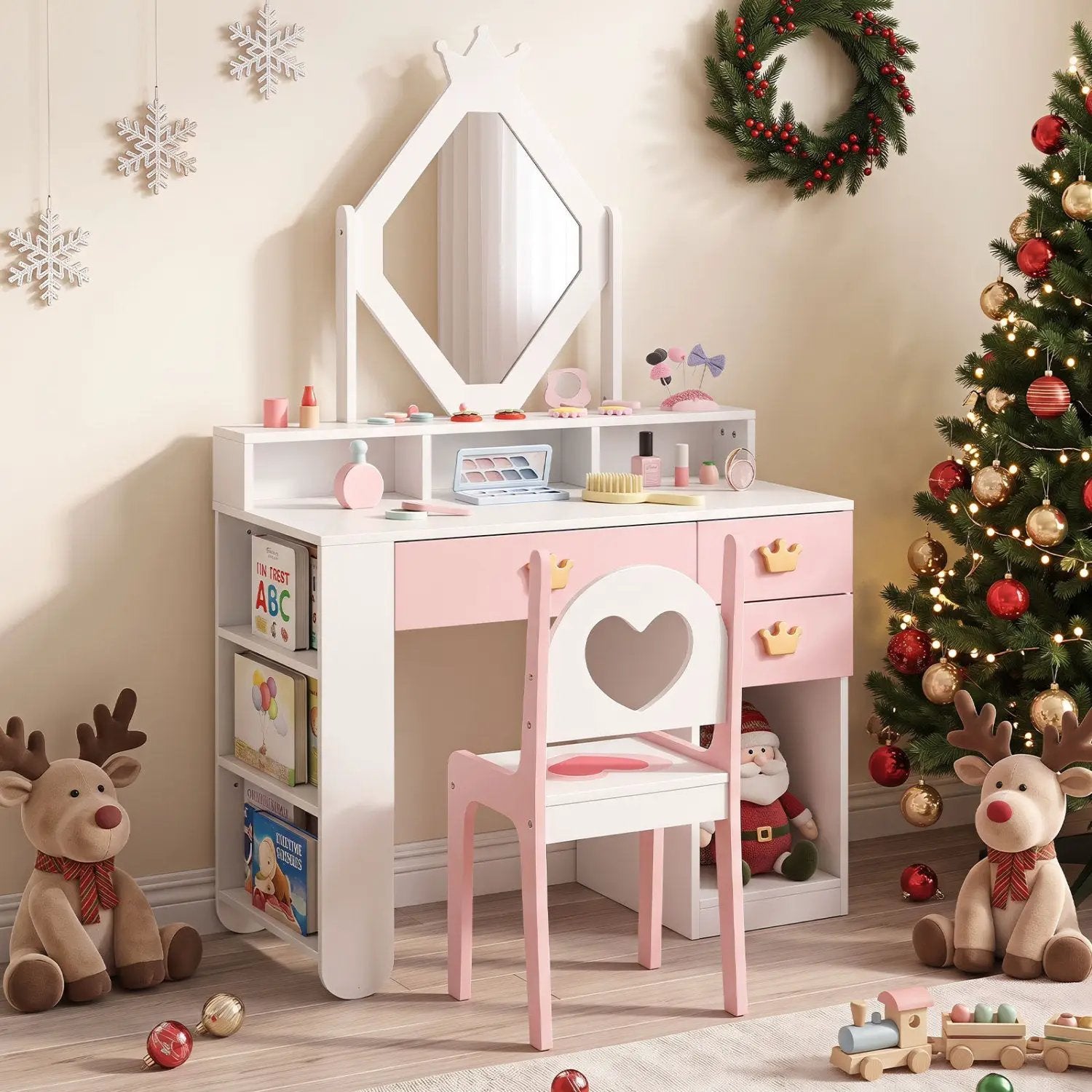 Kids Vanity Set with Crown Mirror and Chair by DirectDeals