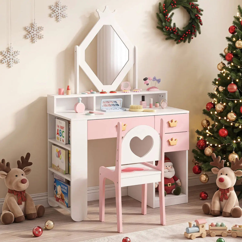 Kids Vanity Set with Crown Mirror and Chair by DirectDeals