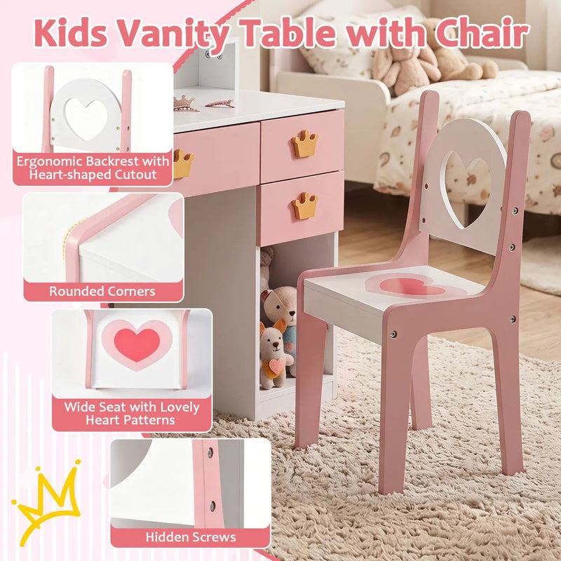 Kids Vanity Set with Crown Mirror and Chair by DirectDeals
