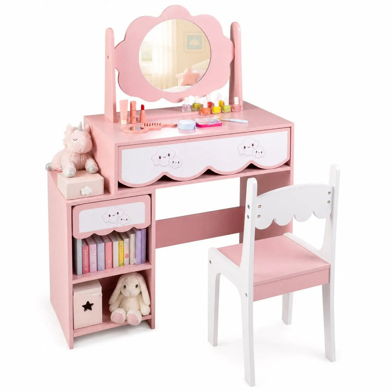 Kids Vanity Set with Rotating Mirror and Chair - Pink by DirectDeals