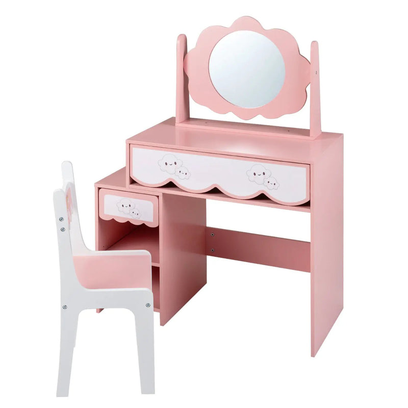 Kids Vanity Set with Rotating Mirror and Chair - Pink by DirectDeals