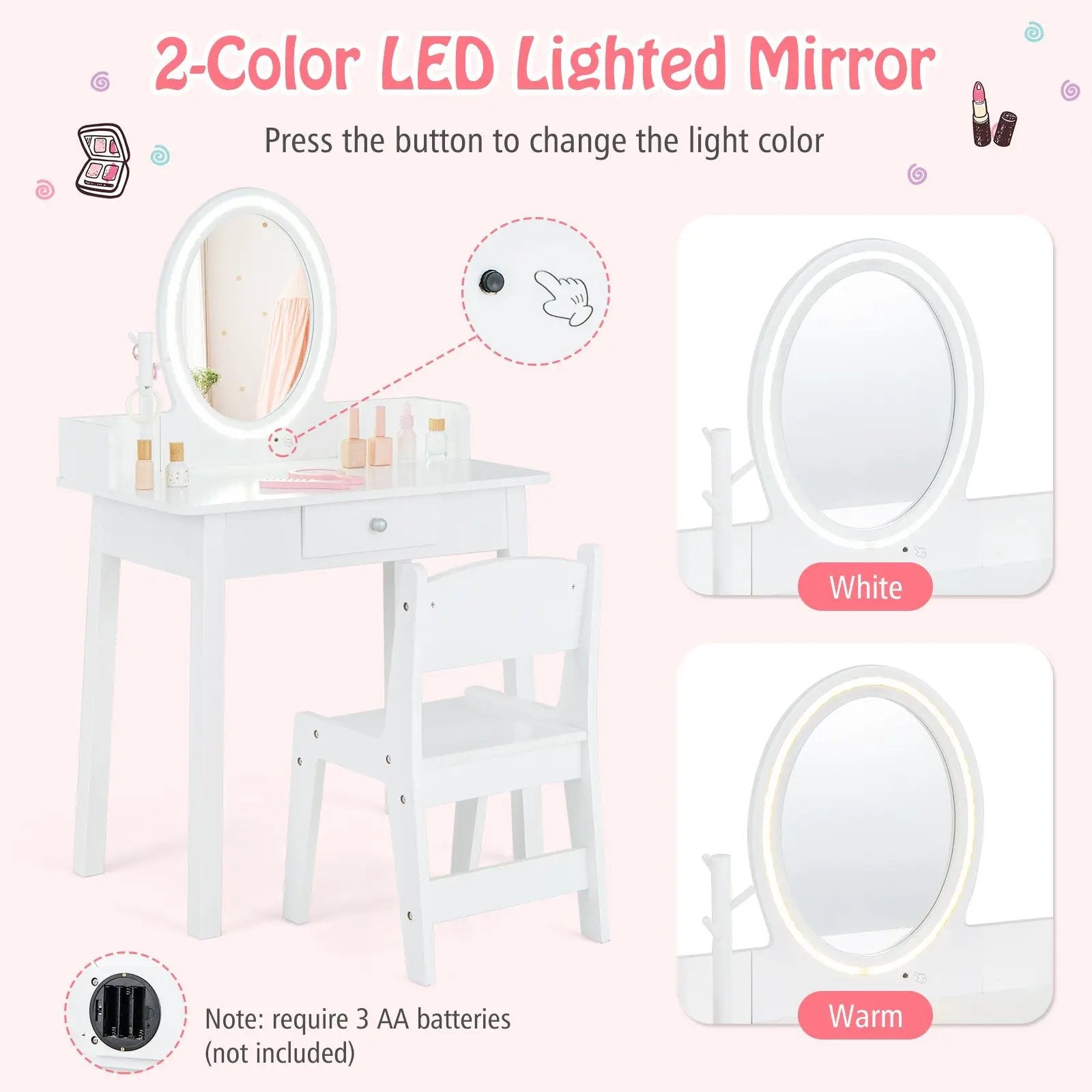 Kids Vanity Set with Lighted Mirror by DirectDeals